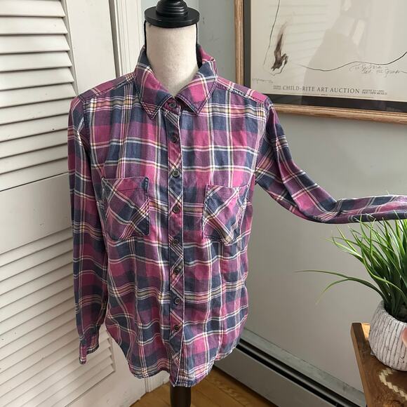 Vintage WET SEAL Shirt Womens Medium Pink Plaid Button Down 89 Retro Y2K Grunge - Picture 5 of 9